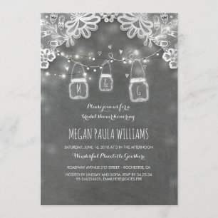 Lights Mason Jars Lace Rustic Bridal Shower Invitation
