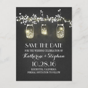 lights & mason jars rustic SAVE THE DATE postcard