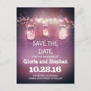 lights & mason jars rustic SAVE THE DATE postcard