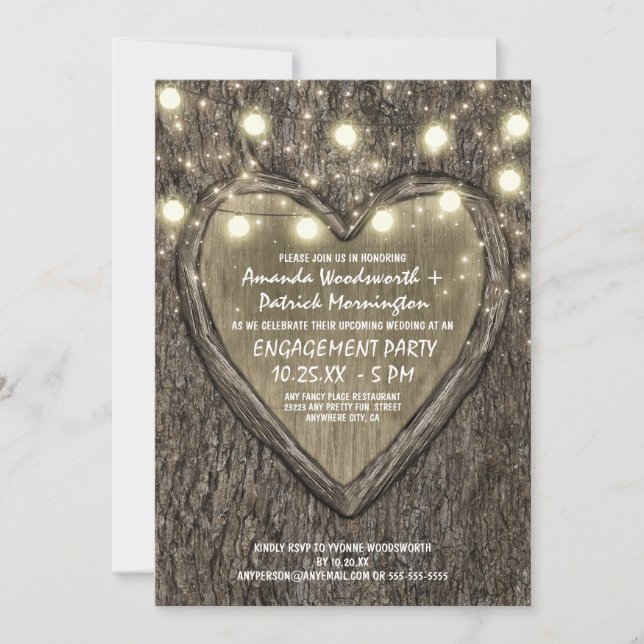 Lights Oak Tree Bark Engagement Party Invitations (Front)