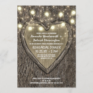 Lights Oak Tree Bark Rehearsal Dinner Invitations