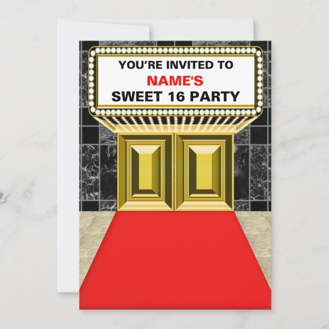 Lights of Broadway Marquee Sweet 16 - Customisable Invitation (Front)