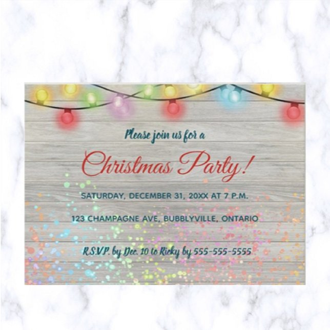 Lights on Light Wood Christmas Party Invitation Postcard (Creator Uploaded)