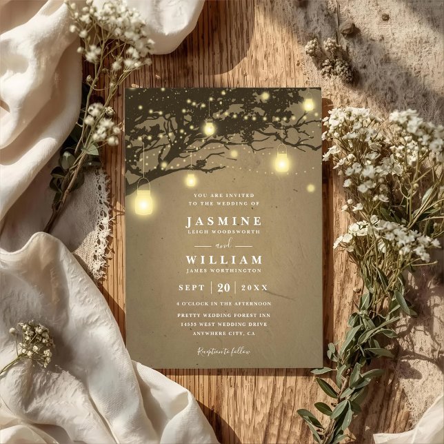 Lights on oak tree Rustic Elegant QR Code Wedding Invitation (Creator Uploaded)