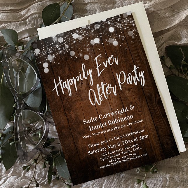 Lights on Wood Happily Ever After Party Reception Invitation (Creator Uploaded)