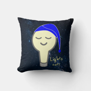 Lights Out Light Bulb w Starry Background Cushion