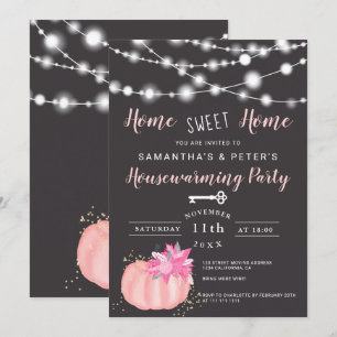 Lights pink floral pumpkin housewarming party invitation