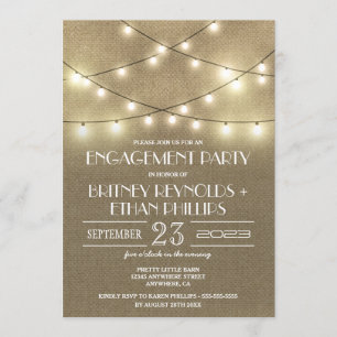 Lights+ Rustic Burlap Engagement Party Invitations