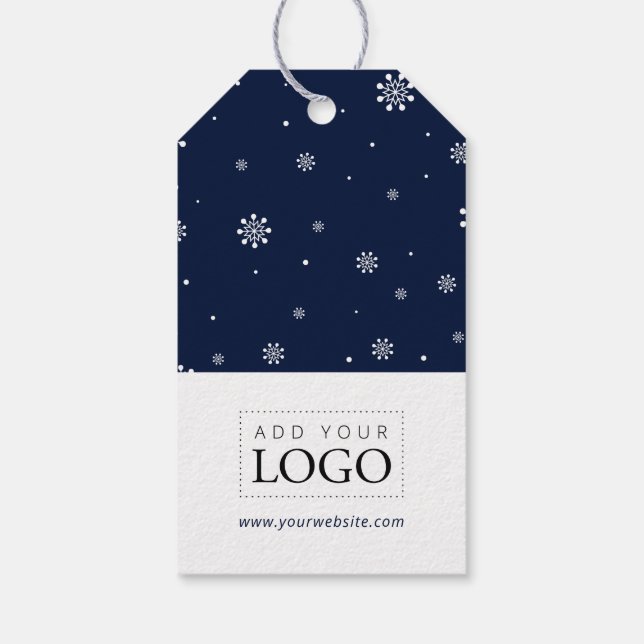 Lights & Snow Navy Merry Christmas Business Logo Gift Tags (Back)