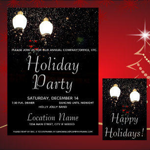 Lights Snow Silver Black Corporate Holiday Party Invitation