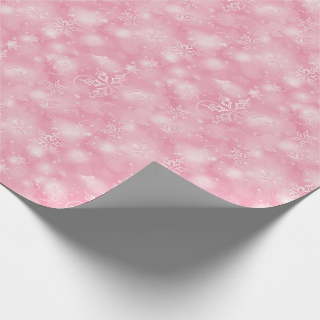 Lights & Snowflakes, Pink - Christmas Wrapping Paper (Corner)