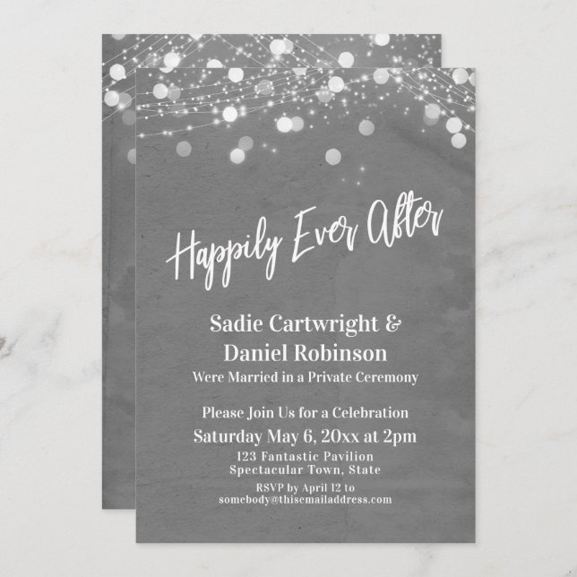 Lights Texture Happily Ever After Reception Grey Invitation (Front/Back)