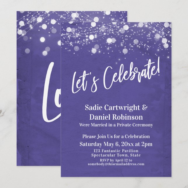 Lights Texture Let's Celebrate Purple Reception Invitation (Front/Back)