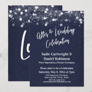 Lights Textured After the Wedding Celebration Navy Invitation