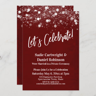 Lights Textured Let's Celebrate Burgundy Reception Invitation