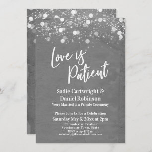 Lights Textured Love is Patient Grey Reception Invitation