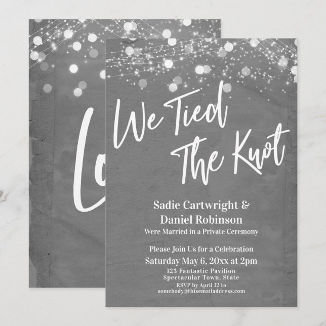 Lights Textured We Tied the Knot Grey Reception  Invitation (Front/Back)