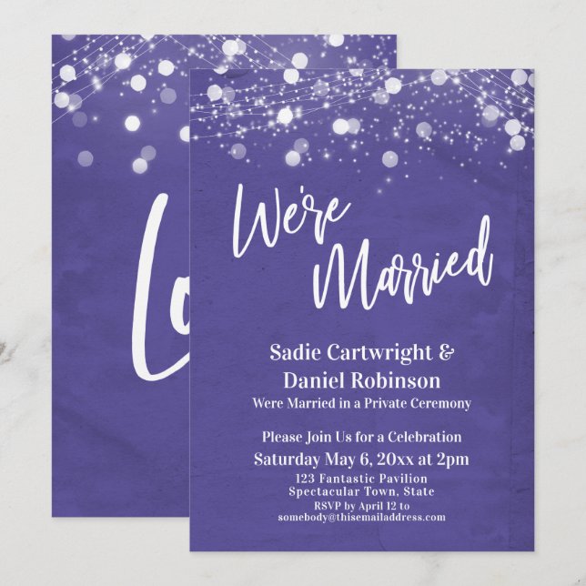 Lights Textured We're Married Purple Reception Invitation (Front/Back)