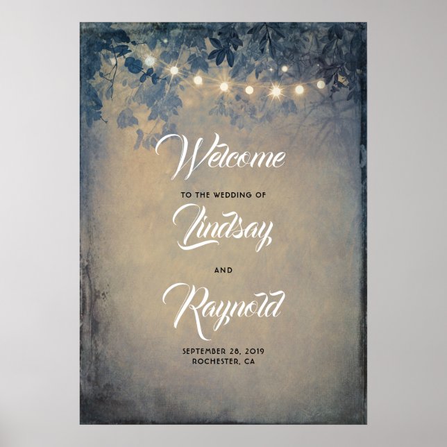 Lights Tree Branches Wedding Welcome Sign (Front)