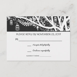 lights tree mason jar flowers wedding RSVP cards