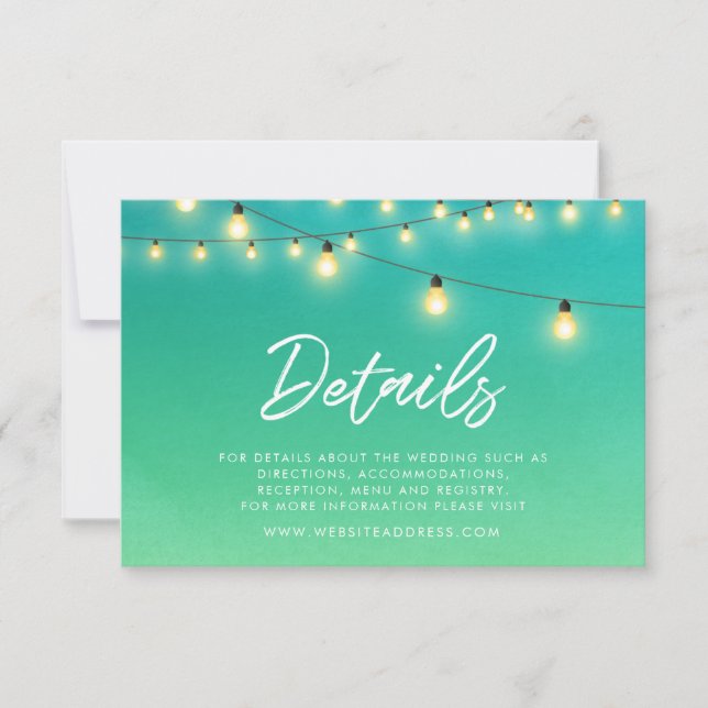 Lights Watercolor Sea Glass Wedding Details RSVP Card (Front)