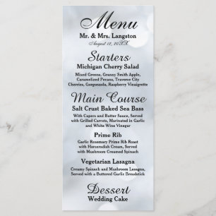 Lights White Silver Sparkle Glitter Reception Menu