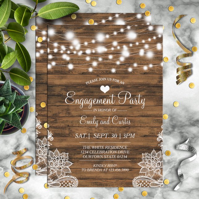 Lights Wood and Lace Engagement Party Invitation (Creator Uploaded)
