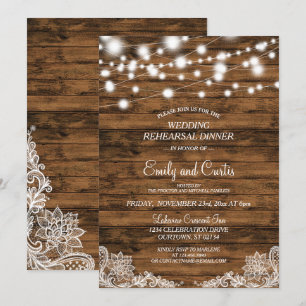 Lights Wood and Lace   Rehearsal Dinner Invitation