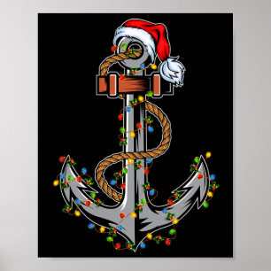 Lights Xmas Santa Boating Sailing Anchor Christmas Poster