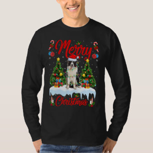 Lights Xmas Tree Santa Australian Shepherd Dog Chr T-Shirt