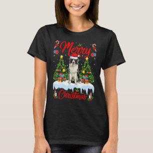 Lights Xmas Tree Santa Australian Shepherd Dog Chr T-Shirt