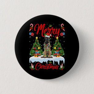 Lights Xmas Tree Santa Belgian Malinois Dog Christ 6 Cm Round Badge