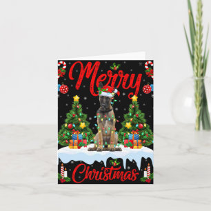 Lights Xmas Tree Santa Belgian Malinois Dog Christ Card