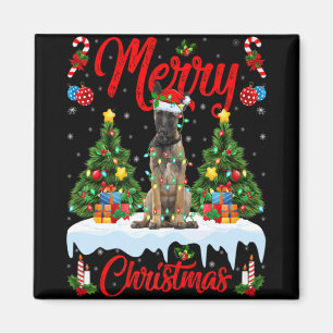 Lights Xmas Tree Santa Belgian Malinois Dog Christ Magnet