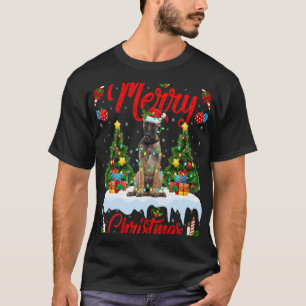 Lights Xmas Tree Santa Belgian Malinois Dog Christ T-Shirt