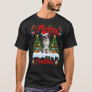 Lights Xmas Tree Santa Border Collie Dog Christmas T-Shirt