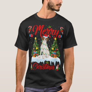 Lights Xmas Tree Santa Brittany Spaniel Dog Christ T-Shirt