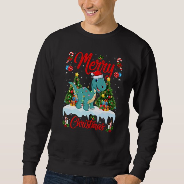 Lights Xmas Tree Santa Brontosaurus Dinosaur Chris Sweatshirt (Front)