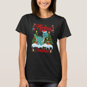 Lights Xmas Tree Santa Brontosaurus Dinosaur Chris T-Shirt