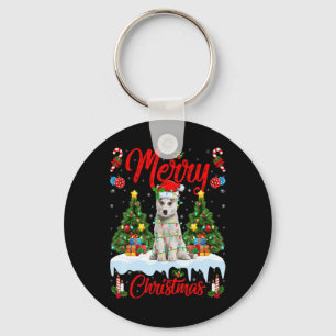 Lights Xmas Tree Santa Siberian Husky Dog Christma Key Ring