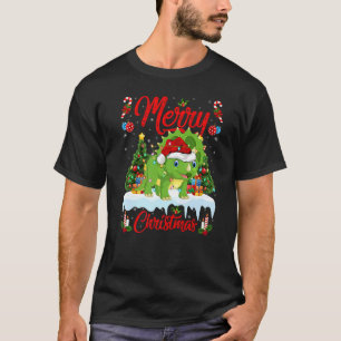 Lights Xmas Tree Santa Triceratops Dinosaur Christ T-Shirt
