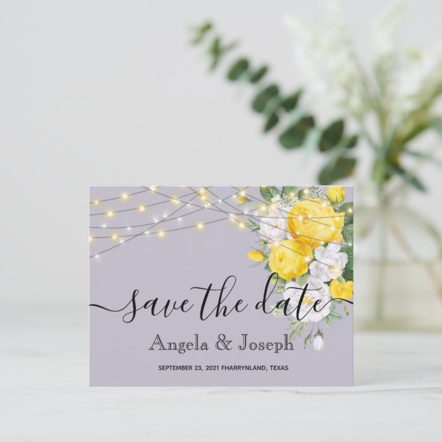 lights Yellow Floral        Save the Date  Announcement Postcard (Standing Front)