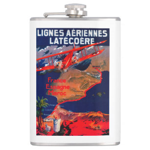 Lignes Aeriennes Latecoere Vintage Poster Hip Flask