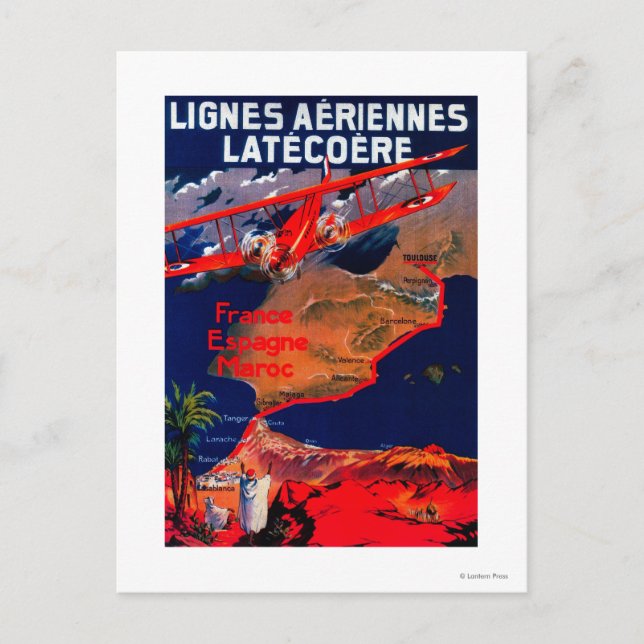 Lignes Aeriennes Latecoere Vintage Poster Postcard (Front)