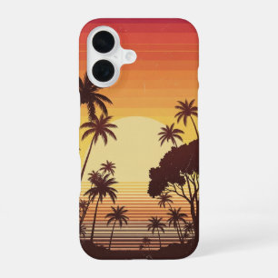 Lignes de Palmiers au Coucher de Soleil Rétro iPhone 16 Case