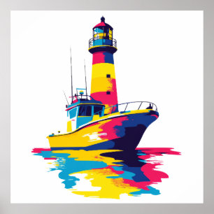 Ligthouse Seacoast Illustration Watercolour Paint Poster
