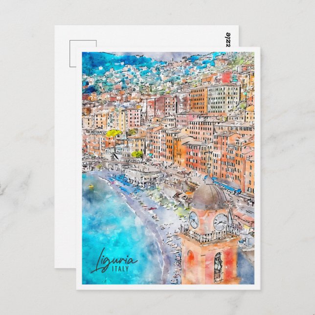 Liguria Italy Travel Place Watercolor Postcard (Front/Back)