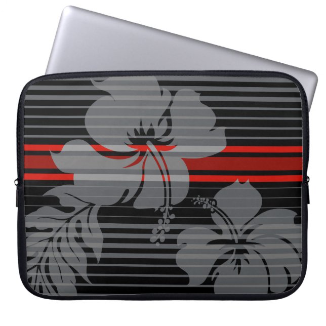 Lihue Hibiscus Stripe Hawaiian Neoprene Wetsuit Laptop Sleeve (Front)