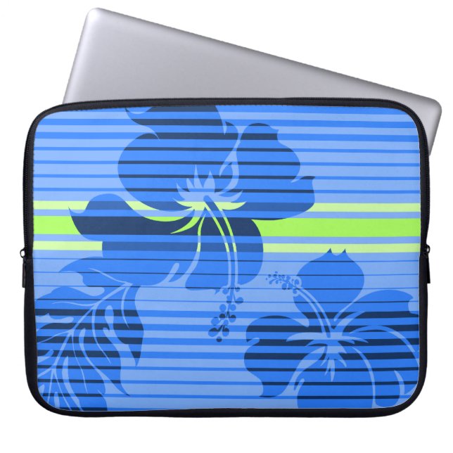 Lihue Hibiscus Stripe Hawaiian Neoprene Wetsuit Laptop Sleeve (Front)