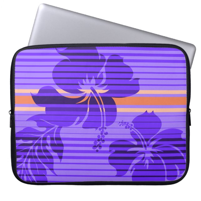 Lihue Hibiscus Stripe Hawaiian Neoprene Wetsuit Laptop Sleeve (Front)
